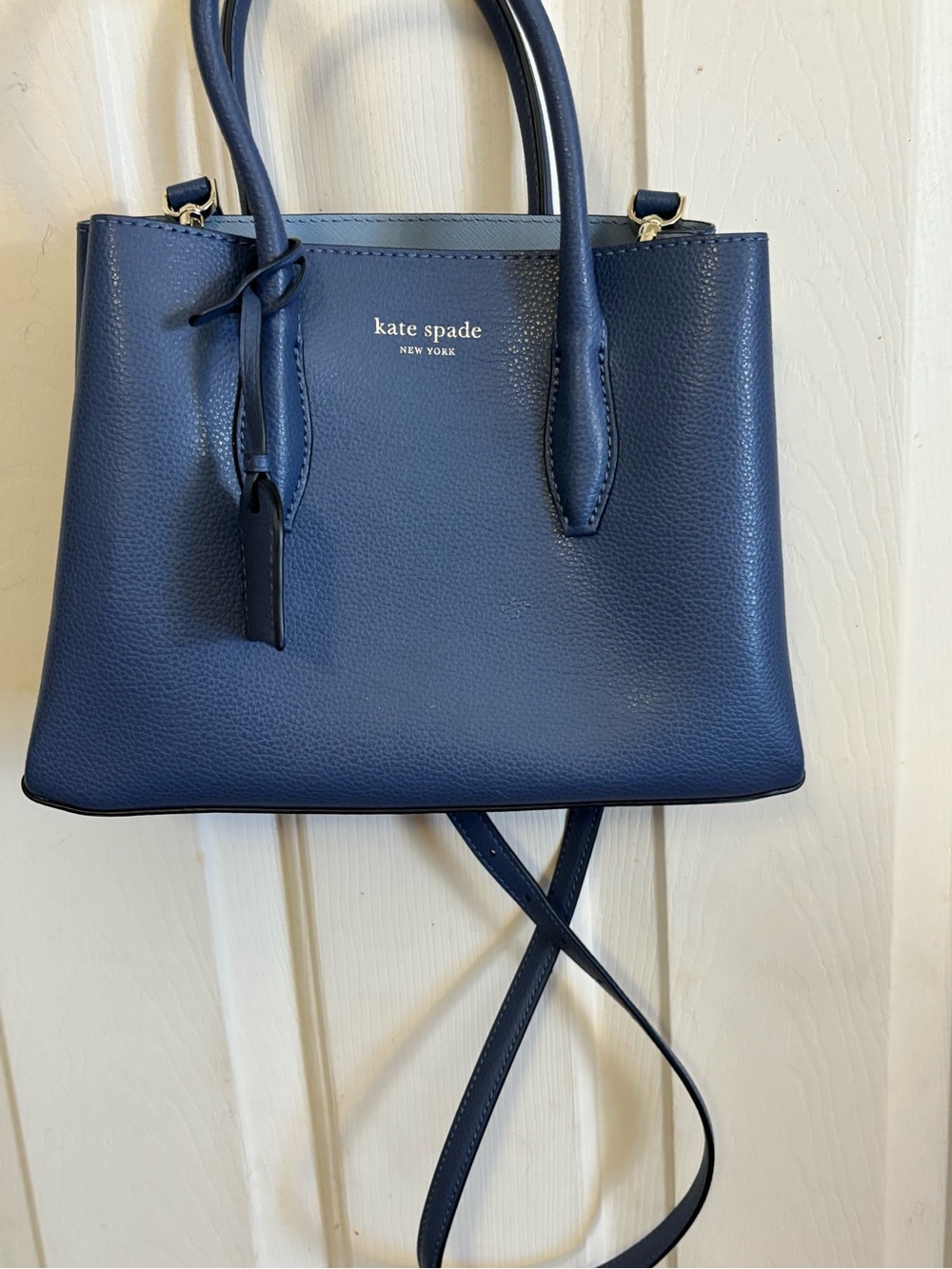 kate spade navy pebbled leather satchel with crossbody strap